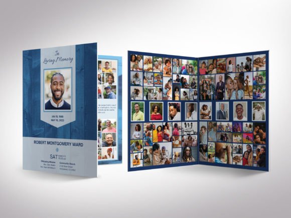 Download Blue Wood Tabloid Funeral Program - Funeral program Collection