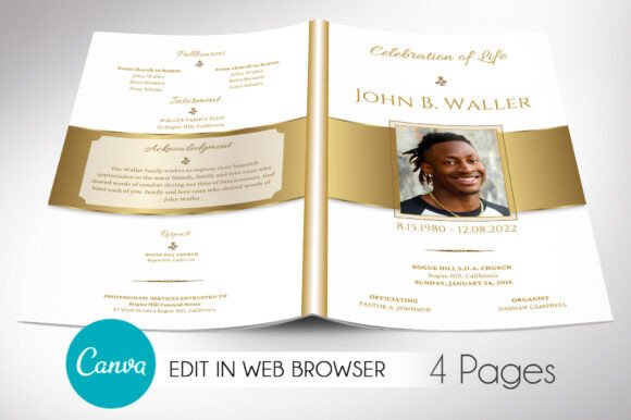 Download White Gold Funeral Program Template 4p - Funeral program Collection